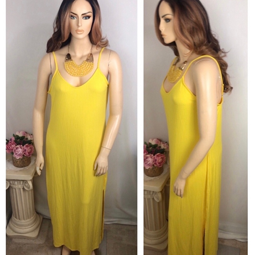 2x Plus Size Solid Yellow Ribbed Long Maxi Sleeve… - image 1